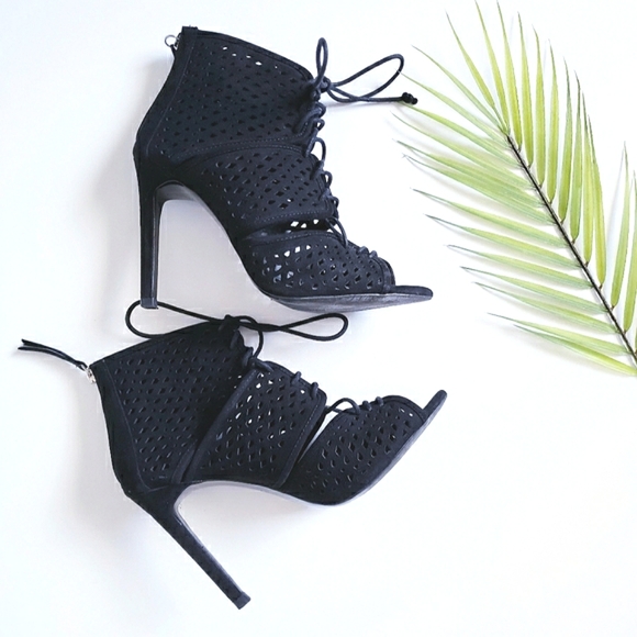 Zara High Heels Sandals Cage Lace Up Strappy Heeled Shoes Black 6.5 - Picture 2 of 8